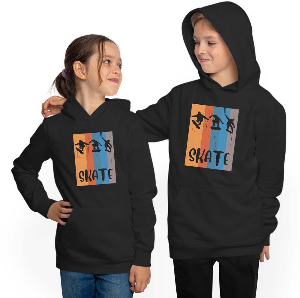 Kids Skater Hoodie Hooded Sweater - Jumping Skater with Skate Print i543